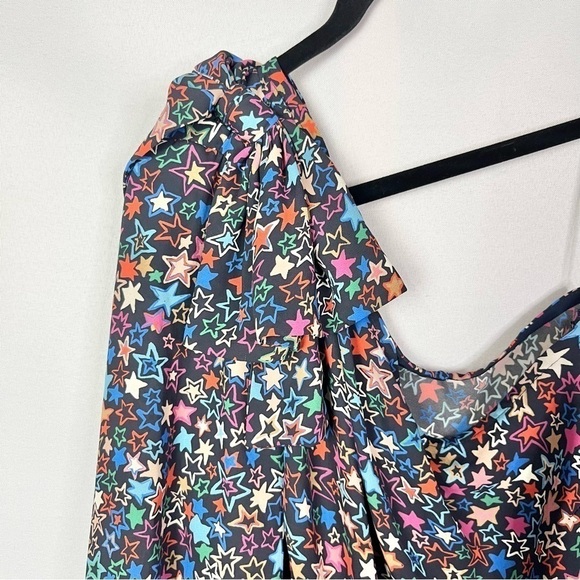 J. Crew Black Kaleidoscope Star Print One Shoulder Long Sleeve Blouse 6 - Picture 5 of 8